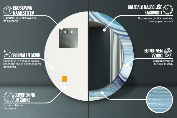 Espelho com moldura impressa redondo Mármore azul