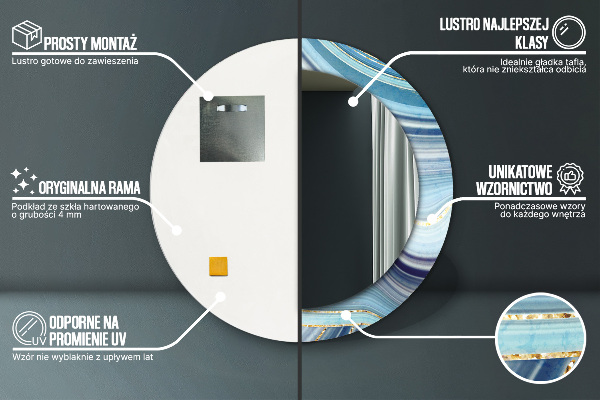 Espelho com moldura impressa redondo Mármore azul