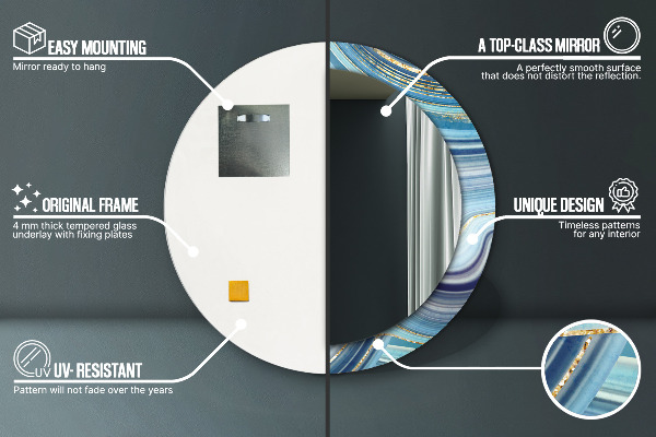 Espelho com moldura impressa redondo Mármore azul