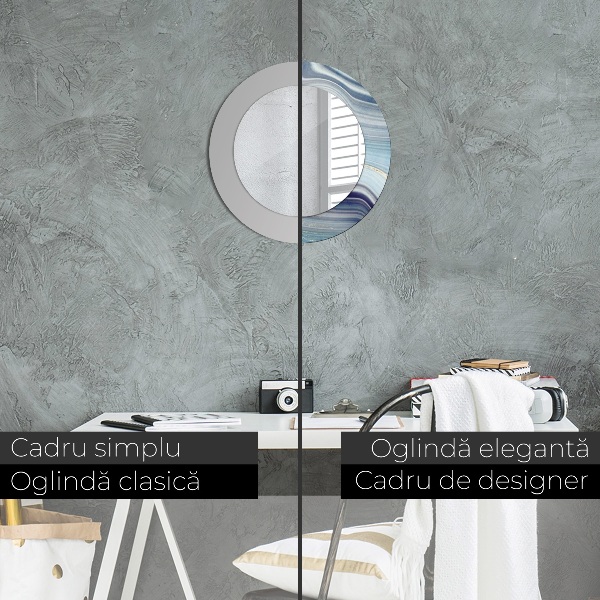 Espelho com moldura impressa redondo Mármore azul