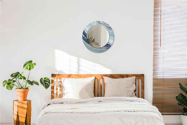 Espelho com moldura impressa redondo Mármore azul