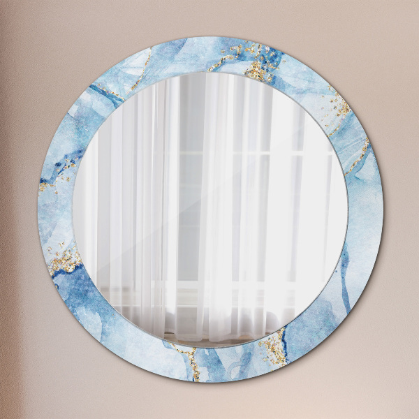 Espelho de parede circular decorativo Mármore azul dourado