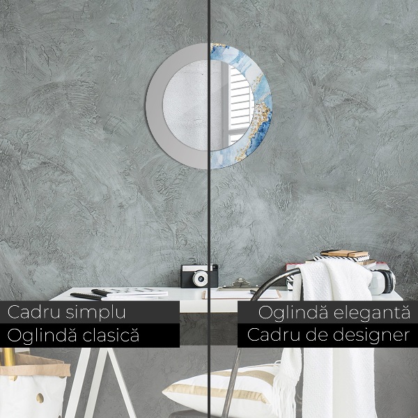 Espelho de parede circular decorativo Mármore azul dourado