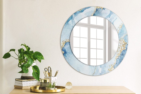 Espelho de parede circular decorativo Mármore azul dourado