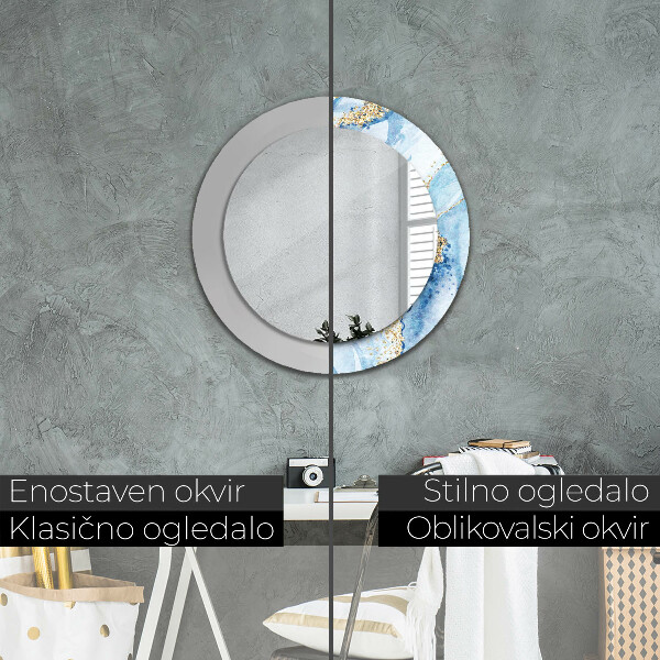 Espelho de parede circular decorativo Mármore azul dourado