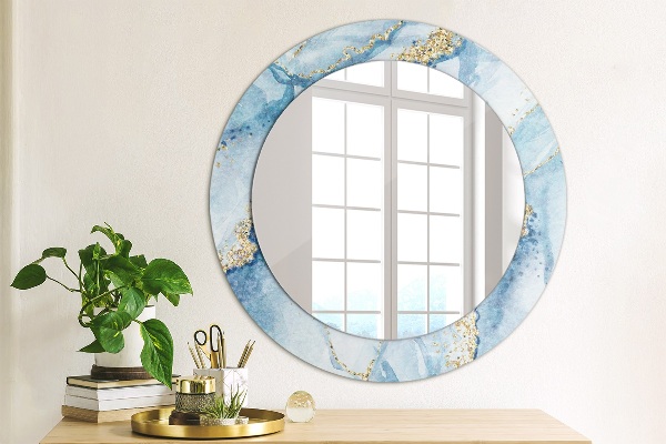 Espelho de parede circular decorativo Mármore azul dourado