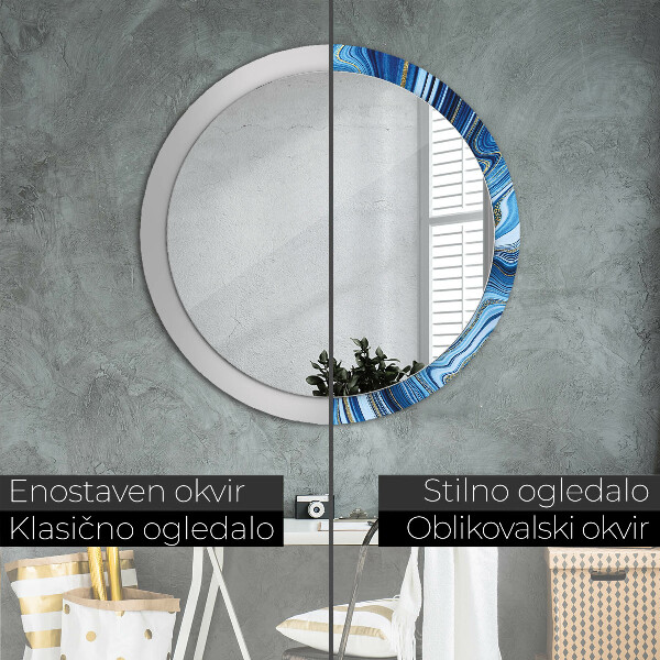 Espelho de parede circular decorativo Mármore azul