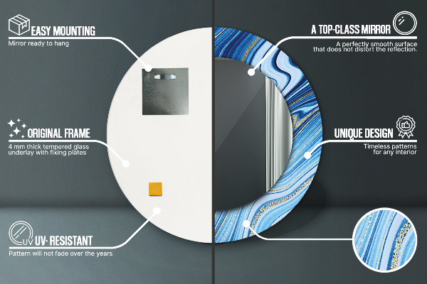 Espelho de parede circular decorativo Mármore azul