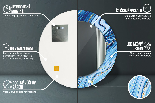 Espelho de parede circular decorativo Mármore azul
