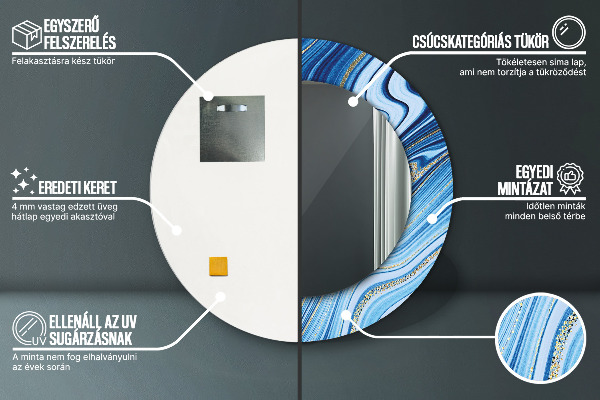 Espelho de parede circular decorativo Mármore azul