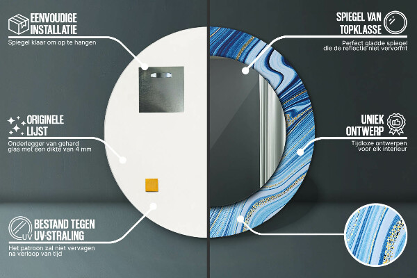 Espelho de parede circular decorativo Mármore azul