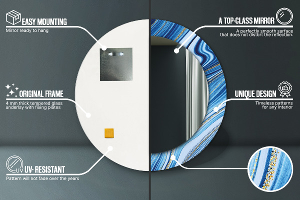 Espelho de parede circular decorativo Mármore azul