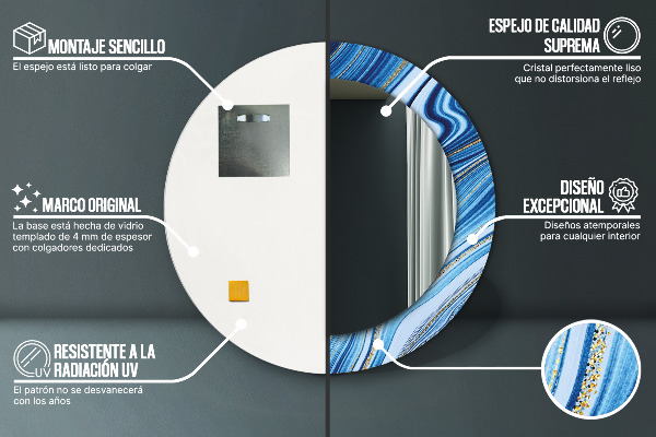Espelho de parede circular decorativo Mármore azul