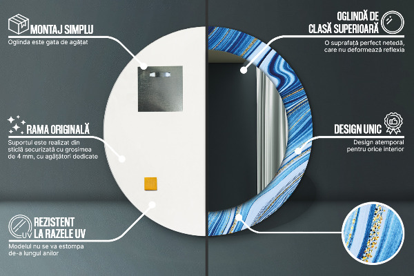 Espelho de parede circular decorativo Mármore azul