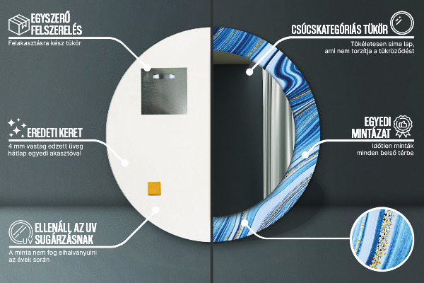 Espelho de parede circular decorativo Mármore azul