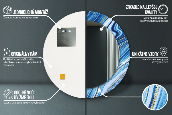 Espelho de parede circular decorativo Mármore azul