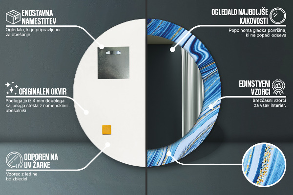 Espelho de parede circular decorativo Mármore azul