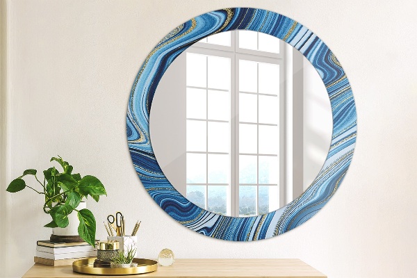 Espelho de parede circular decorativo Mármore azul
