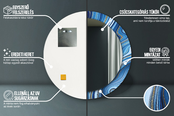 Espelho de parede circular decorativo Mármore azul