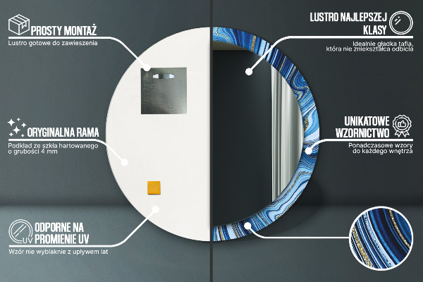 Espelho de parede circular decorativo Mármore azul