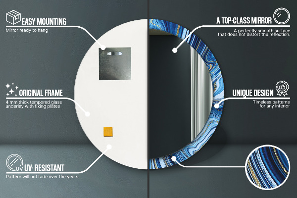 Espelho de parede circular decorativo Mármore azul