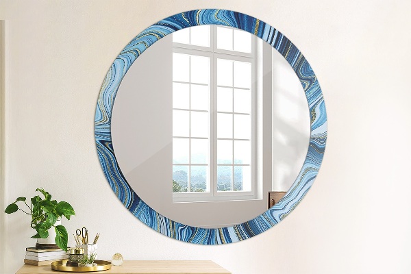 Espelho de parede circular decorativo Mármore azul