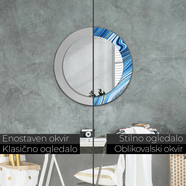Espelho de parede circular decorativo Mármore azul