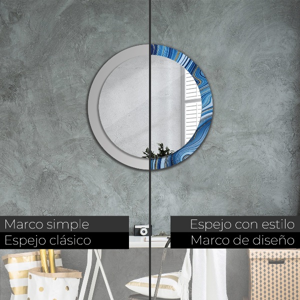 Espelho de parede circular decorativo Mármore azul