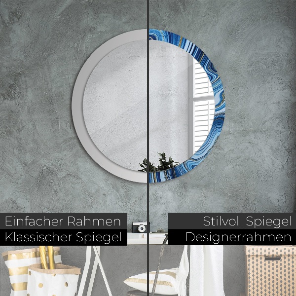 Espelho de parede circular decorativo Mármore azul