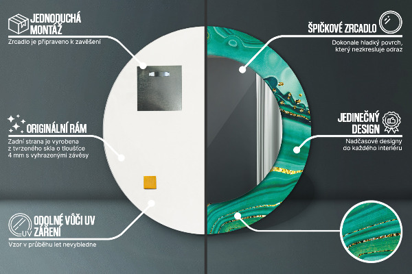 Espelho com moldura impressa redondo Mármore jaspe de ágata
