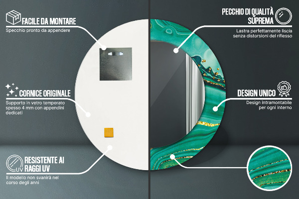 Espelho com moldura impressa redondo Mármore jaspe de ágata