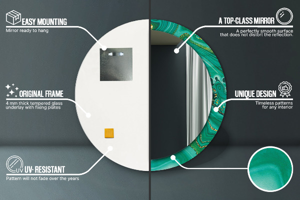 Espelho com moldura impressa redondo Mármore jaspe de ágata
