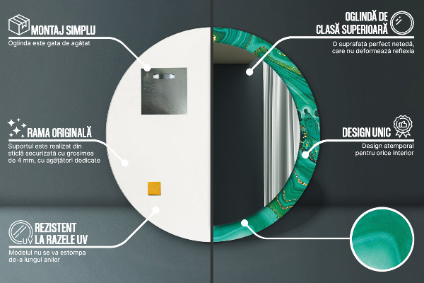 Espelho com moldura impressa redondo Mármore jaspe de ágata