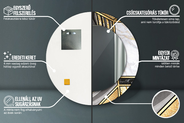 Espelho com moldura impressa redondo Mármore de ágata e ouro