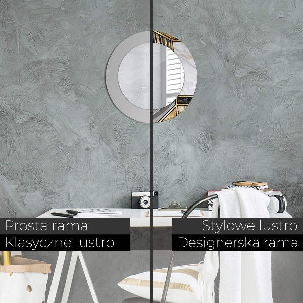 Espelho com moldura impressa redondo Mármore de ágata e ouro