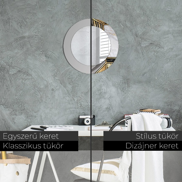 Espelho com moldura impressa redondo Mármore de ágata e ouro