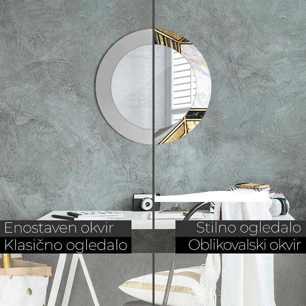 Espelho com moldura impressa redondo Mármore de ágata e ouro