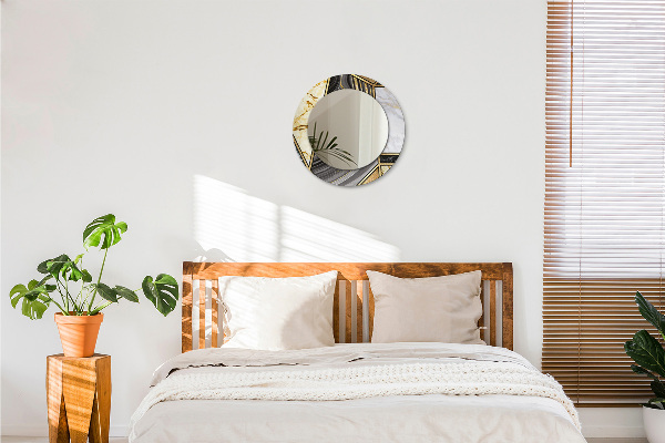 Espelho com moldura impressa redondo Mármore de ágata e ouro