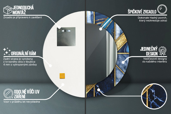 Espelho com moldura impressa redondo Mármore moderno