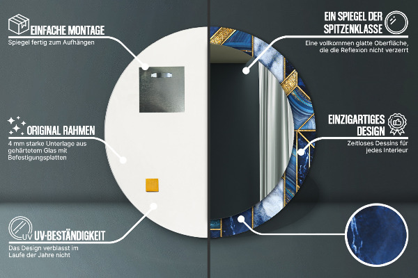 Espelho com moldura impressa redondo Mármore moderno