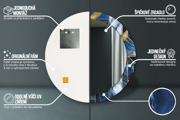 Espelho com moldura impressa redondo Mármore moderno