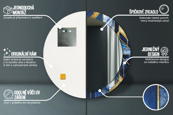 Espelho com moldura impressa redondo Mármore moderno
