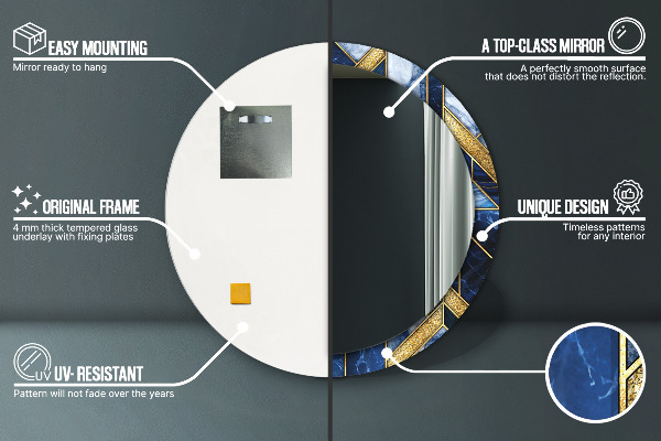 Espelho com moldura impressa redondo Mármore moderno