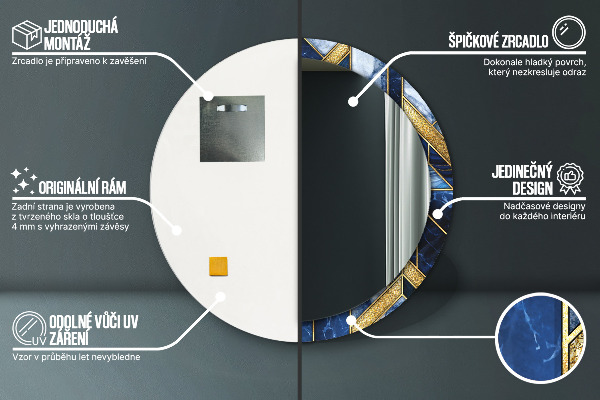 Espelho com moldura impressa redondo Mármore moderno