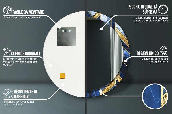 Espelho com moldura impressa redondo Mármore moderno