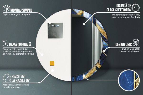 Espelho com moldura impressa redondo Mármore moderno