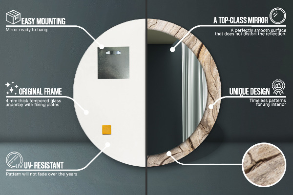 Espelho com moldura impressa redondo Madeira rachada