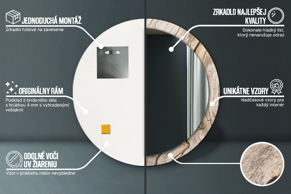 Espelho com moldura impressa redondo Madeira rachada