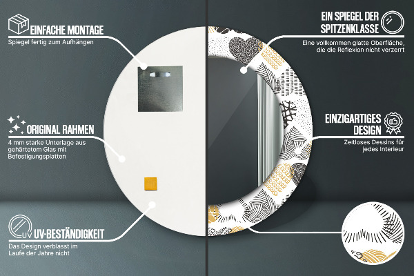 Espelho circular de parede decorativo Rabisco de corações
