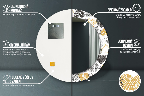 Espelho circular de parede decorativo Rabisco de corações